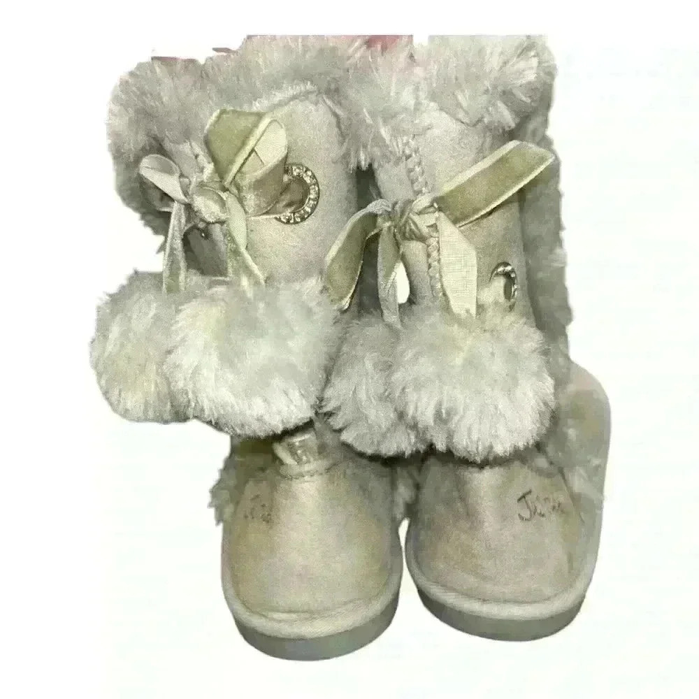 Justice Faux Fur Bling Boots Sz 8 - Picture 6 of 12